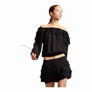 Cynthia Rowley Bella Ruffle Skirt Skort Black Mini NWT Size 6 Flowy Layered